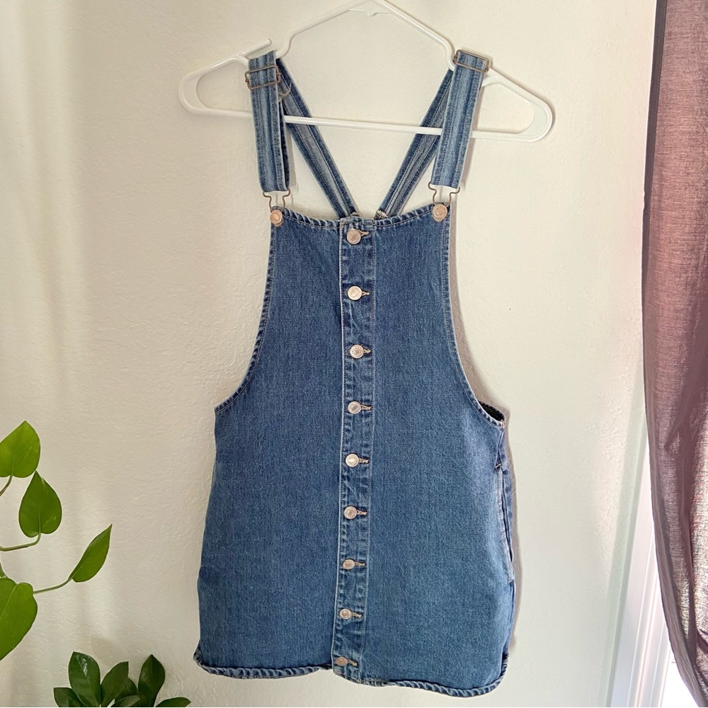 Denim Overall Mini Dress with Keyring Back